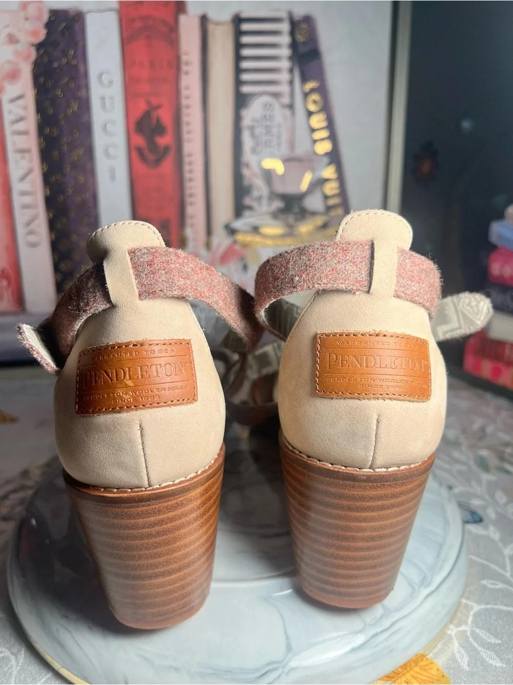Pendleton Tan and Brown Crisscross Wedge Sandals